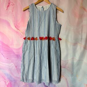 THML S Blue White Vertical Stripe Dress Pockets Patriotic Luxury Preppy Artsy